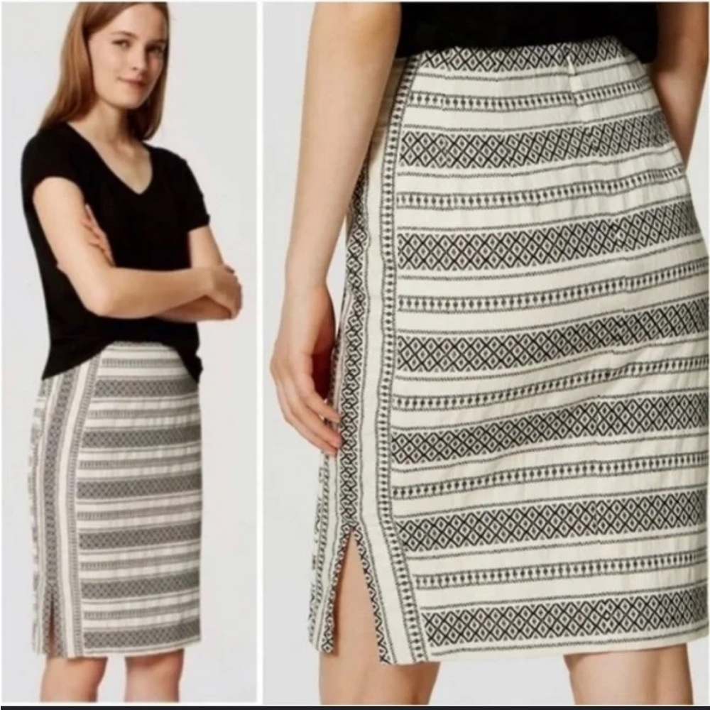 Loft Black & Cream Tribal Print Pencil Skirt - NWT Size 2